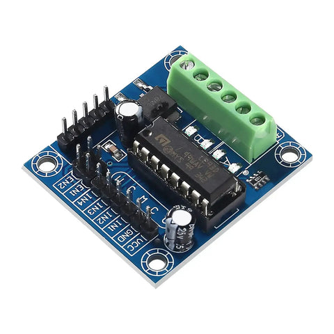 Arduino Friendly Mini Stepper Motor Shield With L293D Driver for DIY robotics, featuring 4 channels, compact design, and motor terminals