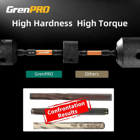 GrenPRO high hardness and torque hex drill bit compared to others with confrontation results for 20 Piece Allen Wrench And Hex Drill Bit Set