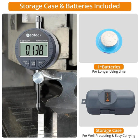 Digital Dial Indicator 1 Inch 25.4 Mm High Resolution 0.0005 Inch 0.01 Mm LCD Gauge With Aluminum Alloy Body for precision work.