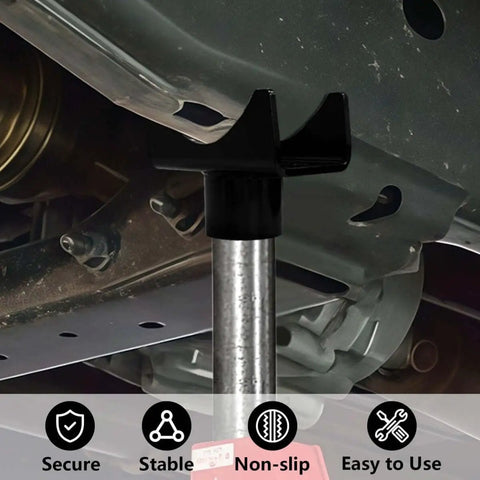 Heavy Duty Bottle Jack Adapter Saddle For Axle Tubes Fits Round 2 Inch, 3 Inch, 4 Inch And Square 2 Inch Axles With 1.5 Inch Lifting Platform, Rugged Lift Accessory Up To 17000 Lbs For Trucks, SUVs And Off Road under vehicle lift demonstration