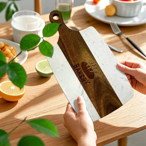 Dope Six Piece Marble And Wood Cutting Board Set For Charcuterie And Serving With Handles Acacia Wood And Marble Laser Engrave Friendly
