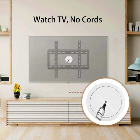 No More Cable Mess TV Cord Hider For Wall Mounted TV Kit With 4 Pass Throughs In Wall Cable Management shown in living room setup