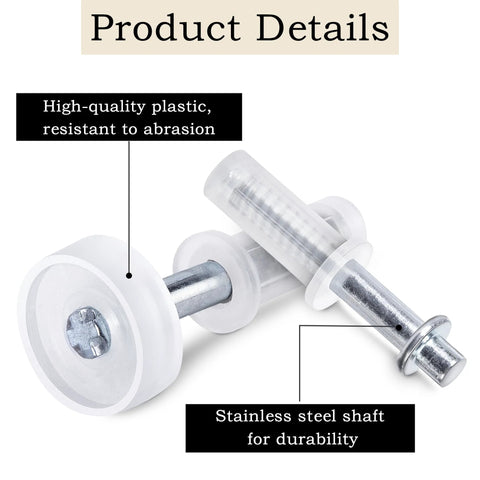Close-up of Spring Loaded Bi-Fold Door Top Roller Guide Wheel And Pivot Kit showing stainless steel shaft and plastic components.