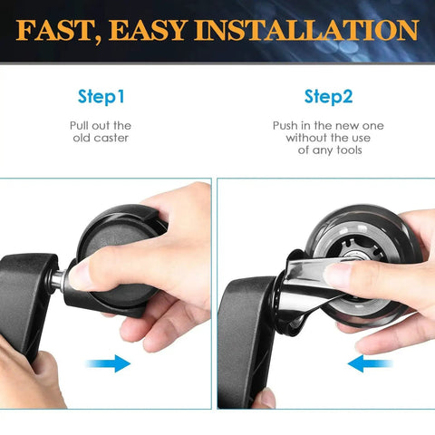 Step-by-step installation of 3 Inch Office Chair Wheels Set for Quiet Smooth Rolling, Heavy Duty Rubber Casters Replacement