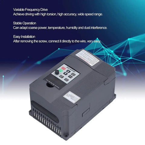 Front view of AT1-2200S Variable Frequency Drive 2.2KW 220V Single Phase VFD Inverter with easy wire setup and strong anti-interference.