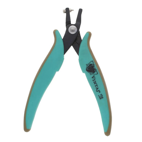 Metal Hole Punch Pliers With Gauge Guard For 22 Gauge Sheet Metal front view, teal handles, tool for jewelry making.