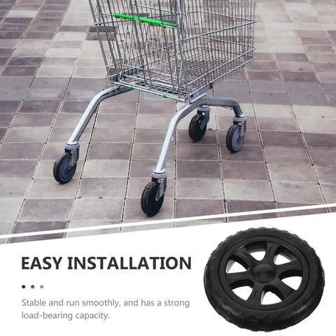 Shopping cart on pavement with 6.7 inch folding shopping cart wheels replacement for grocery carts and trolleys, easy install