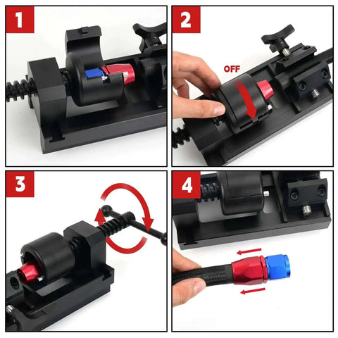 Heavy Duty Aluminum Fuel Line Fitting Installation Tool Set With Five Adjustable Dies 4AN 6AN 8AN 10AN And 12AN demonstration steps