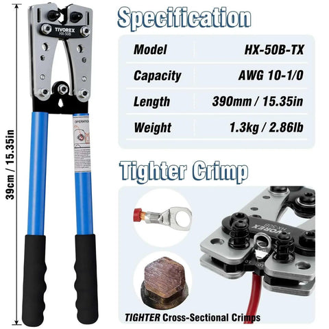 No Fuss Battery Lug Crimping Tool For AWG 10 To 1 0 Wire With Built In Cable Cutter Plus 64 Ring Terminals And 70 Heat Shrink Tubes Kit By Tivorex