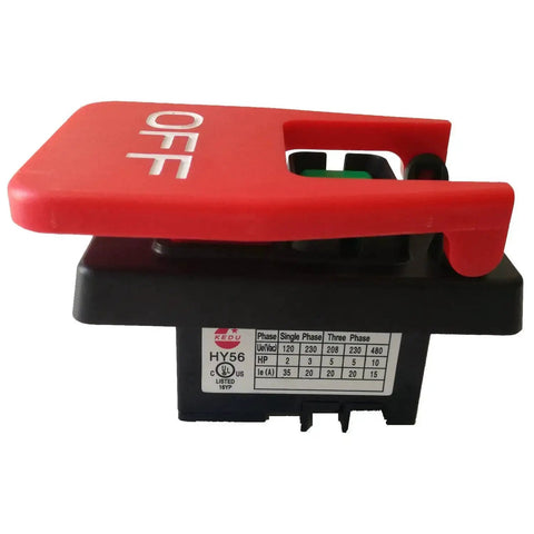 Side view of Beefy On Off Push Button Switch With Large Paddle Emergency Stop Cover Padlock Ready Lockable For 15A 220V 35A 380V