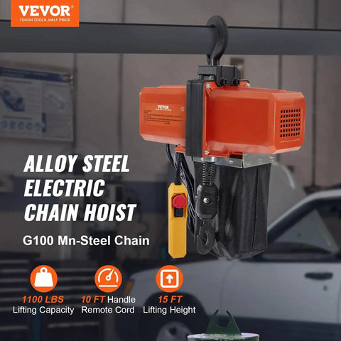 Electric Chain Hoist 1100 Lb Capacity 15 Ft Lift 120V Phase G100 Overhead with alloy steel construction