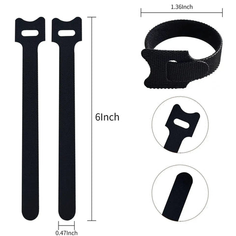 Six Inch Black Reusable Cable Ties For No Fuss Multi Purpose Cord Organization And Cable Management With Hook And Loop Fasteners Ideal For Home Office Data Centers And Tech Setups 60 Pack.