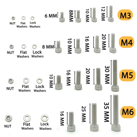 304 Stainless Steel Hex Socket Cap Bolts And Nuts Set, 1160 Piece M3 To M6 Metric Hardware With Flat And Lock Washers