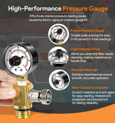 Brass air relief valve with pressure gauge, pool filter replacement part, Amazon brand