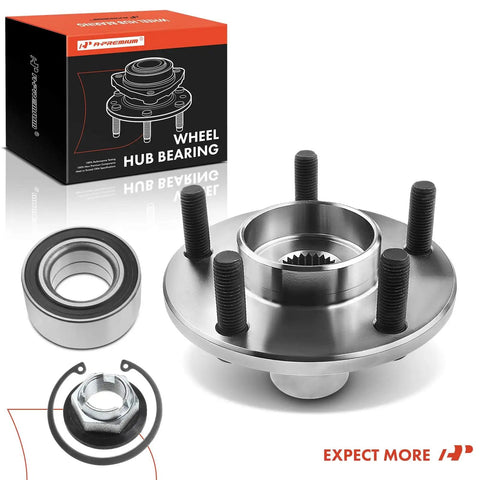Front Wheel Bearing And Wheel Hub Kit For Ford Transit Connect 2010 2011 2012 2013 5 Lug, shown with parts and packaging