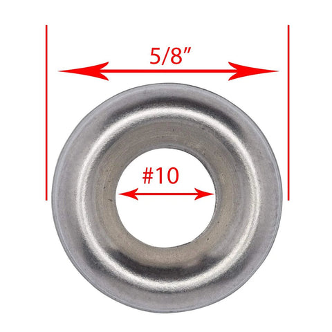 Bolt Dropper No. 10 stainless cup washer, countersunk finish, 5/8 in outer diameter