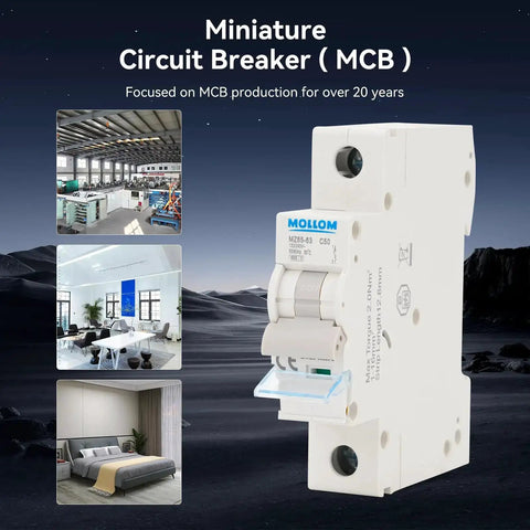 1 Pole 110-240V 6A Miniature Circuit Breaker, Thermal Magnetic Trip, 6KA, visible side view, great for solar AC systems