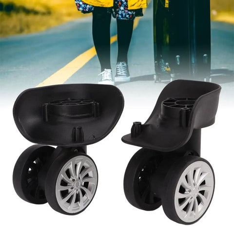 Rotatable Luggage Wheel Casters For Suitcases, durable nylon replacement parts, shown in front of suitcase on a road
