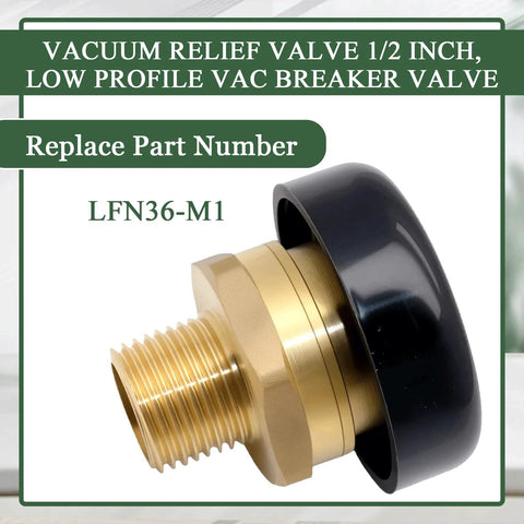 Vacuum relief valve 1/2 inch with brass body and black cap for water or heater tanks