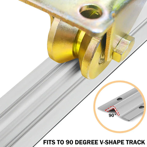 4 Pack Beefy 2 Inch V Groove Casters for Sliding Gates on track, showing solid heavy duty gate rollers, ultra durable design, industrial use