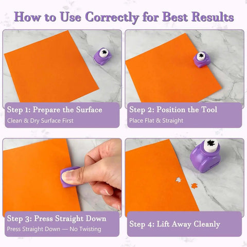 Step-by-step guide to using 10 Piece Hole Punch Craft Set With Colorful Scrapbooking Shapes Including Snowflakes Hearts Crowns Four Leaf Clover Stars Candy Rabbits Tulips Durable Stainless Steel Cutting Dies Safe Plastic Shell Flat Base For Easy, Fun DIY Craft Projects