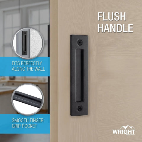 Matte Black Barn Door Pull And Flush Mounted Handle Set For Sliding Interior Doors Includes Hardware One Pack Durable Interior Barn Door Handle Kit For No Fuss Easy Install shown on a wooden door