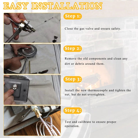 Thermopile replacement kit for gas fireplaces, 5-pack, 36 inch, 750mv; installation guide graphic