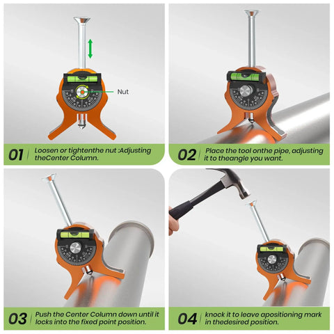 Upgraded Pipe Center Finder With Y Shape Base And Fully Embedded Magnets For Hands Free Center Marking in use on pipe