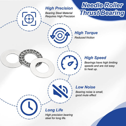 Thrust needle roller bearings, 10 pcs, 15x28x4 mm, chromium steel with washers, silver.