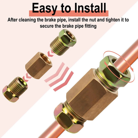 Brass brake line fittings assortment for 1/4 inch brake line tube, 12 pieces with 4 unions and 8 nuts.