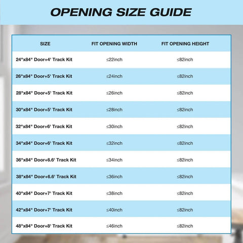 Opening size guide for 5-Panel Sliding Glass Barn Door 42-Inch By 84-Inch With Frosted Glass Waterproof Scratch-Resistant Privacy
