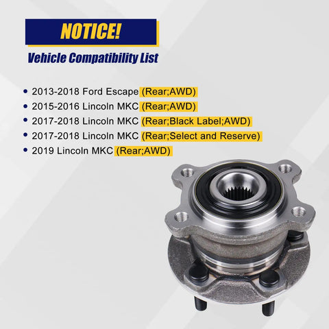 Two Pack Wheel Bearing Hub Assembly With ABS For Ford Escape AWD 2013 2018 And Lincoln MKC AWD 2015 2019 Rear 5 Lug Replacement Kit