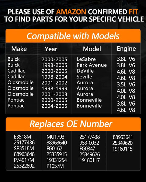Electric Fuel Pump Assembly E3518M Replacement For Buick Park Avenue LeSabre Cadillac DeVille Seville Oldsmobile Aurora Pontiac Bonneville model compatibility chart