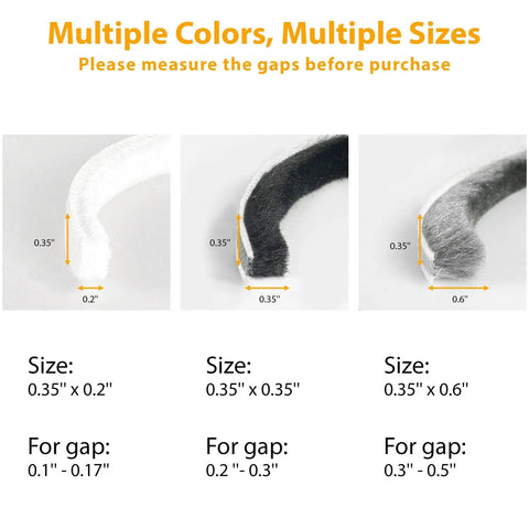 Weather Stripping For Doors And Windows Self Adhesive Door Seal 39.4 Ft Long 0.35 Inch Thick Brush Insulation For Sliding Exterior Frames And Front Doors Soundproofing Draft Stopper Grey with size options 0.35x0.2, 0.35x0.35, 0.35x0.6 inches.