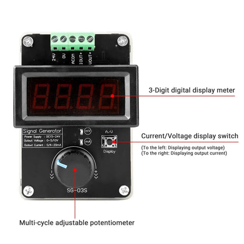 Front view of Dual Channel Signal Generator For PLC Panels And LED Testing Adjustable 0/4-20mA Current And 0-10V Voltage Analog Simulator