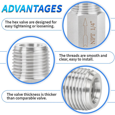 ChillWaves 304 stainless steel in-line siamese check valve, 1/4 in NPT male threads