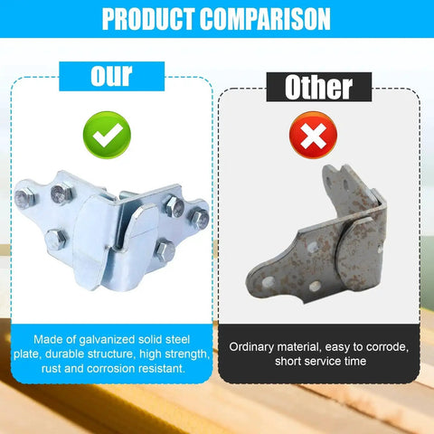 Comparison of Heavy Duty Trailer Side Rail Corner Connectors For Wood Sides Latch Rack, galvanized steel vs rusted ordinary material.