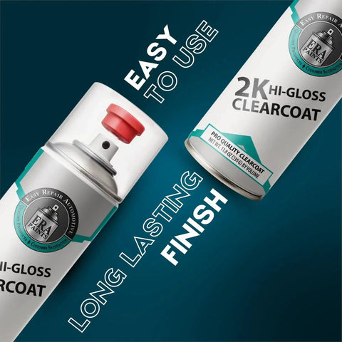 2K High Gloss Clear Coat Spray With Catalyst Activated Formula Pro Grade Finish, two spray cans with product label