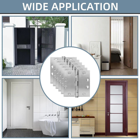 Door hinges 4.5 in, stainless steel ball bearing, 6-pack, brushed nickel finish for commercial and residential doors