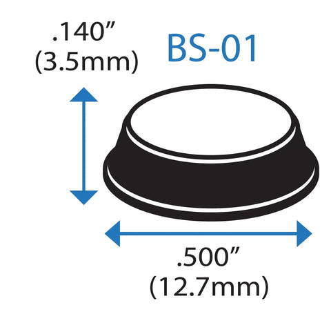 Clear Self Adhesive Cylindrical Bumper Feet One Half Inch Dia 0.14Inch 50 Pack dimensions illustration
