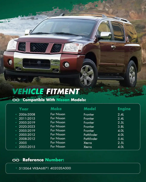 Front view of maroon Nissan SUV compatible with Front Wheel Bearing Hub Assembly 6 Lug Fits Nissan Pathfinder Frontier Xterra Equator With ABS 515064 2 Pack Durable Replacement Hubs For SUV And Pickup Trucks Easy Install Premium Quality.