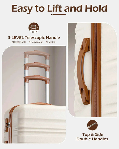 Rugged Hardside Luggage Set For Easy Travel Beige Brown 6 Piece Carry On Suitcases with telescopic handles and top side handles