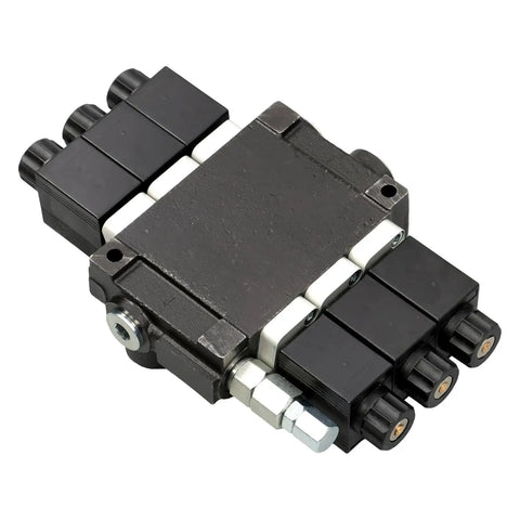 Heavy Duty 3-Spool Hydraulic Control Valve Solenoid 12V DC With 13 GPM Flow At 3600 PSI, Double Acting Inlet Outlet Port 7/8-14
