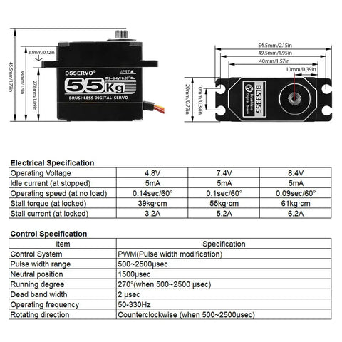 Heavy Duty Waterproof Brushless Servo With Full Metal Gears For 1 8 1 10 1 12 RC Cars High Torque Digital Servo specs chart
