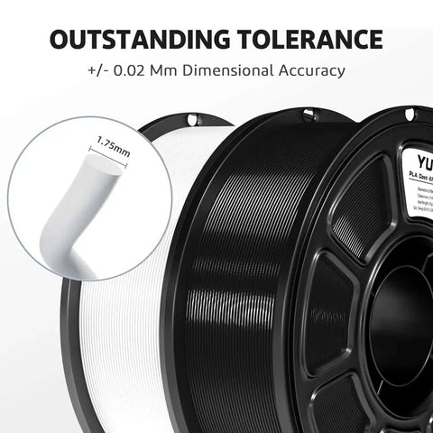 Silk PLA Filament 1.75mm Black Metallic Gloss for 3D Printing on a 1kg Spool showing dimensional tolerance