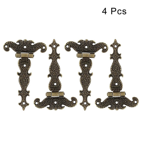 Four Piece Antique Bronze T Strap Hinges Set For Wood Fence Gates And Windows, Decorative Tee Hinge In Zinc Alloy 4.4 Inch By 2.7 Inch