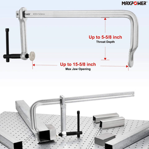 Deep Throat F Clamp For Welding Heavy Duty Bar Clamp With 15 5 8 Inch Jaw Opening And 5 5 8 Inch Deep Throat Forged Hardened Steel