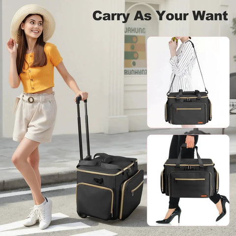 Person using Rolling Teacher Bag With Wheels And Detachable Trolley Fits 17 Inch Laptop Anti Theft Lock Accordion File Organizer.