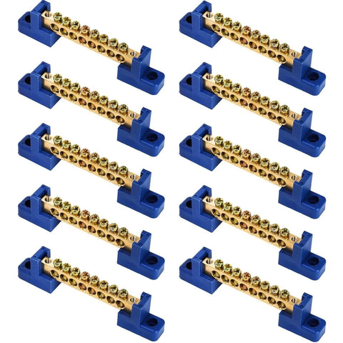 10 Pack Brass Terminal Bus Bar With Eight Position Screw Terminals For Car Boat Marine Electrical Power Distribution Grounding Strip Blue Finish