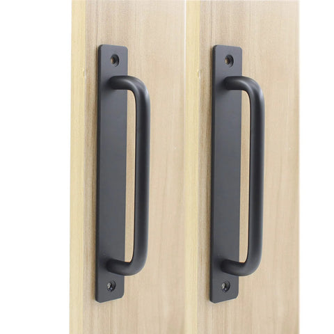 Two Pack Rustic Barn Door Handles, 7 Inch Aluminum Alloy Modern Sliding Door Pulls for Cabinets, Sheds, and Rooms, installed